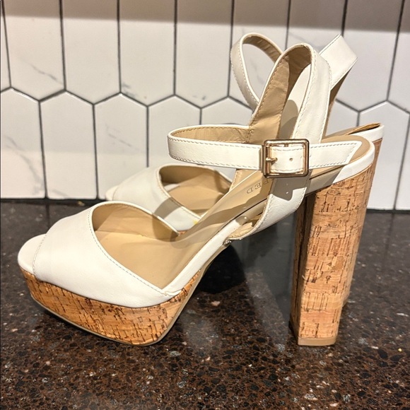 Revamped White Platform Heels with Cork Block Heel, size 9 - Picture 4 of 10